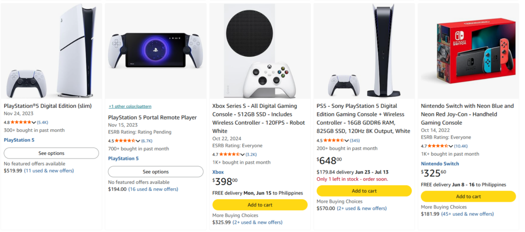 Amazon Prices for Video Game Consoles